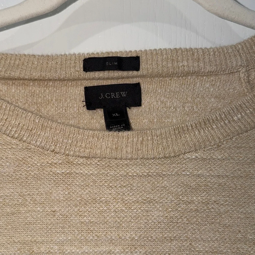 J. Crew Men’s Beige/ tab Crewneck Sweater slim fit casual size XLarge